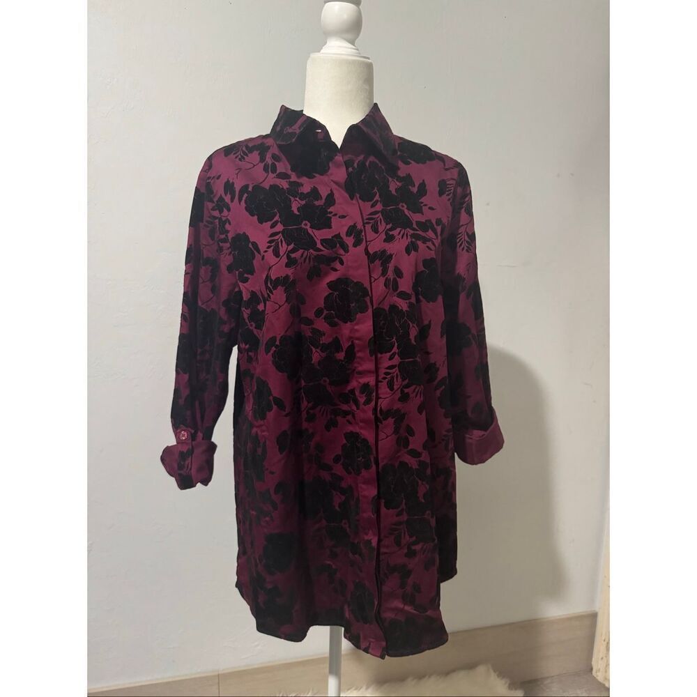 Chico’s velvet floral button down shirt 2